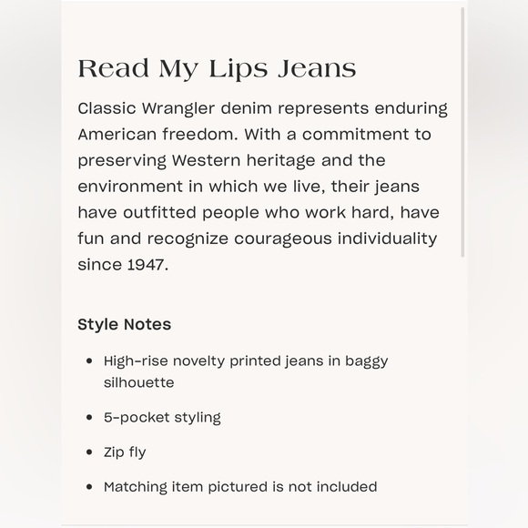 Wrangler Size 27 Read My Lips
Barrel Denim Jeans ROLLING STONES VIBES - Picture 6 of 9